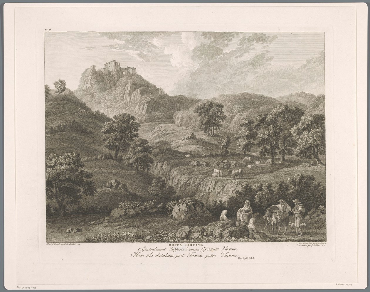 Udsigt over Roccagiovine Rocca Giovine (titel på objekt) Suite de VI vues des Environs de Rome (...) (serietitel) af Balthasar Anton Dunker