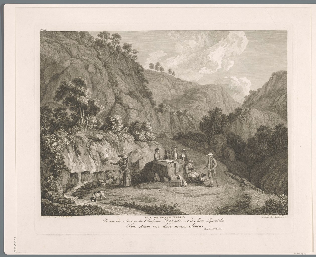 Udsigt over kilden ved Monti Lucretili Vüe ​​​​de fonte bello (titel på objekt) Suite de VI vues des Environs de Rome (...) (serietitel) af Balthasar Anton Dunker