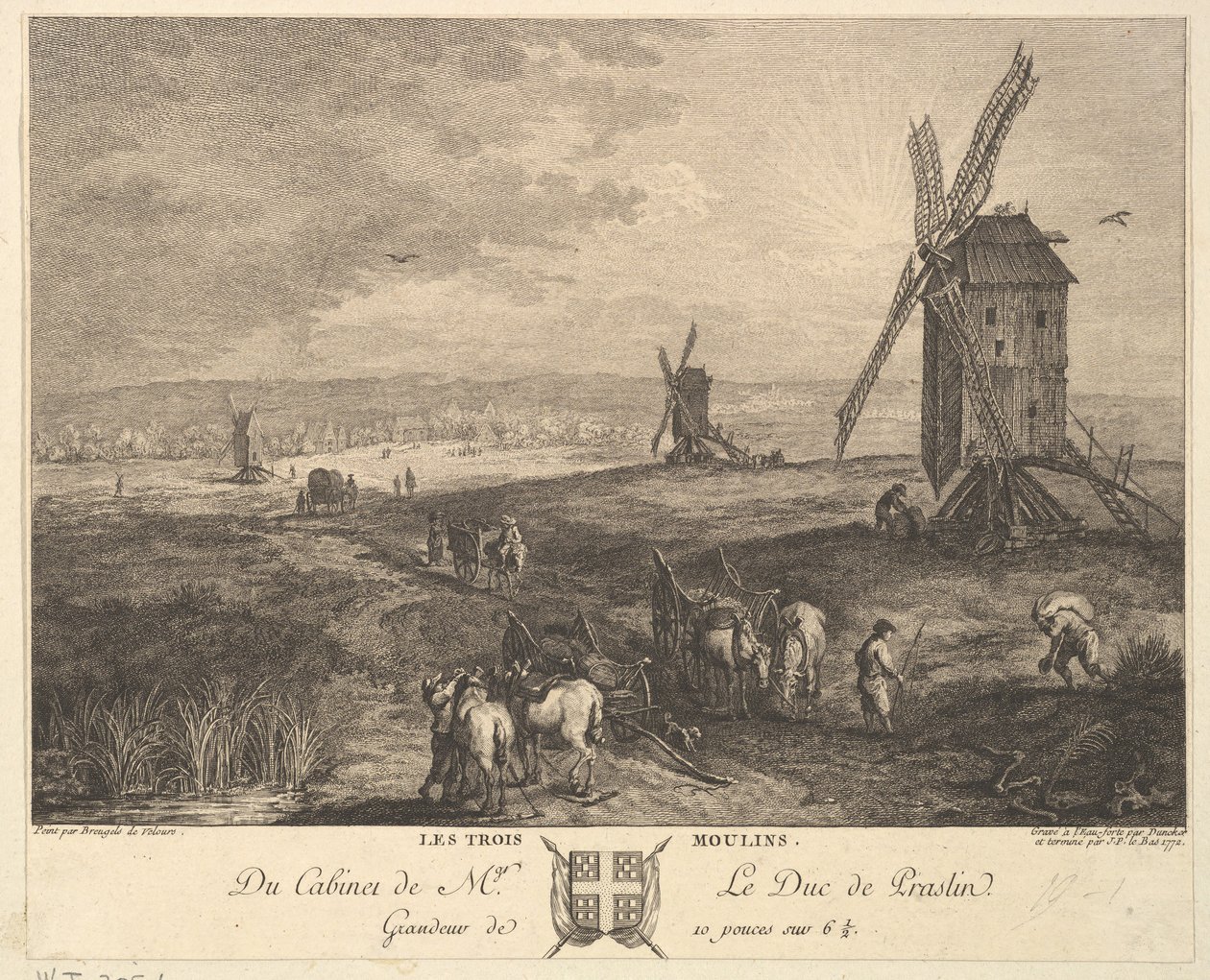 De tre vindmøller Les Trois Moulins efter et maleri i samlingen af Duc de P..., 1772 af Balthasar Anton Dunker