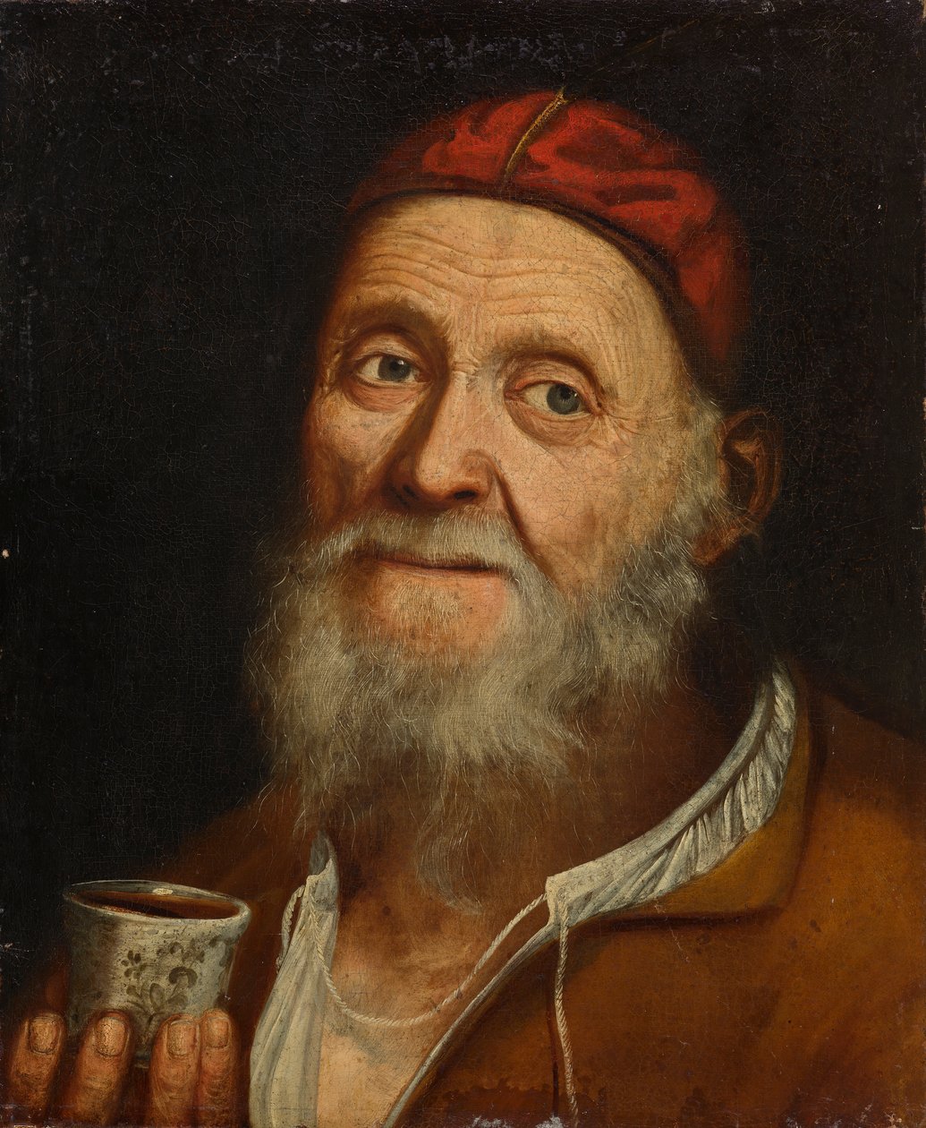 Gammel mand med et kaffekrus af Balthasar Denner