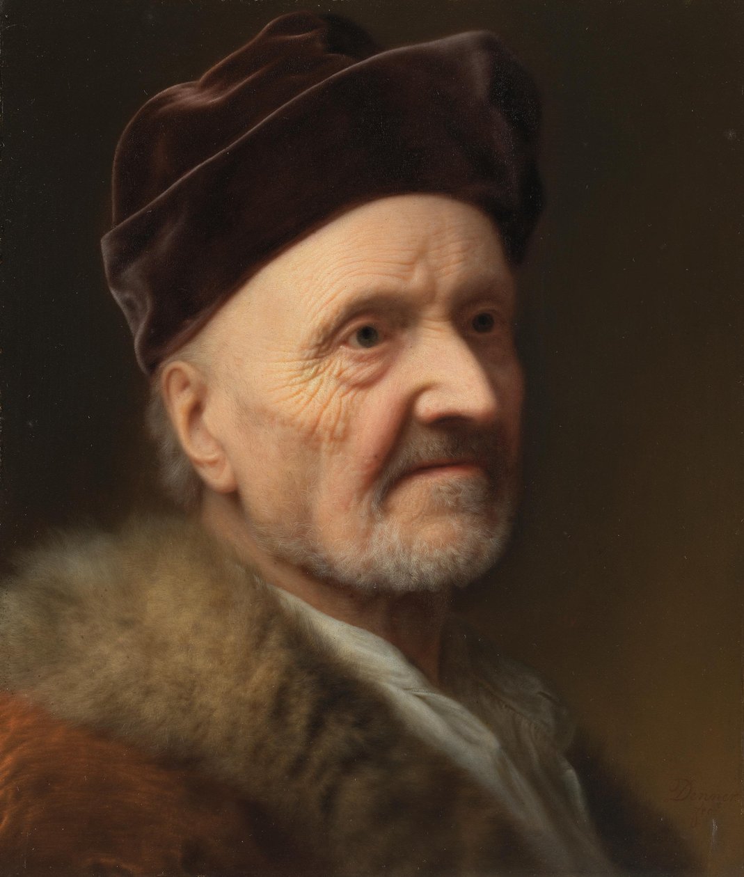 Portræt af en gammel mand i pels af Balthasar Denner