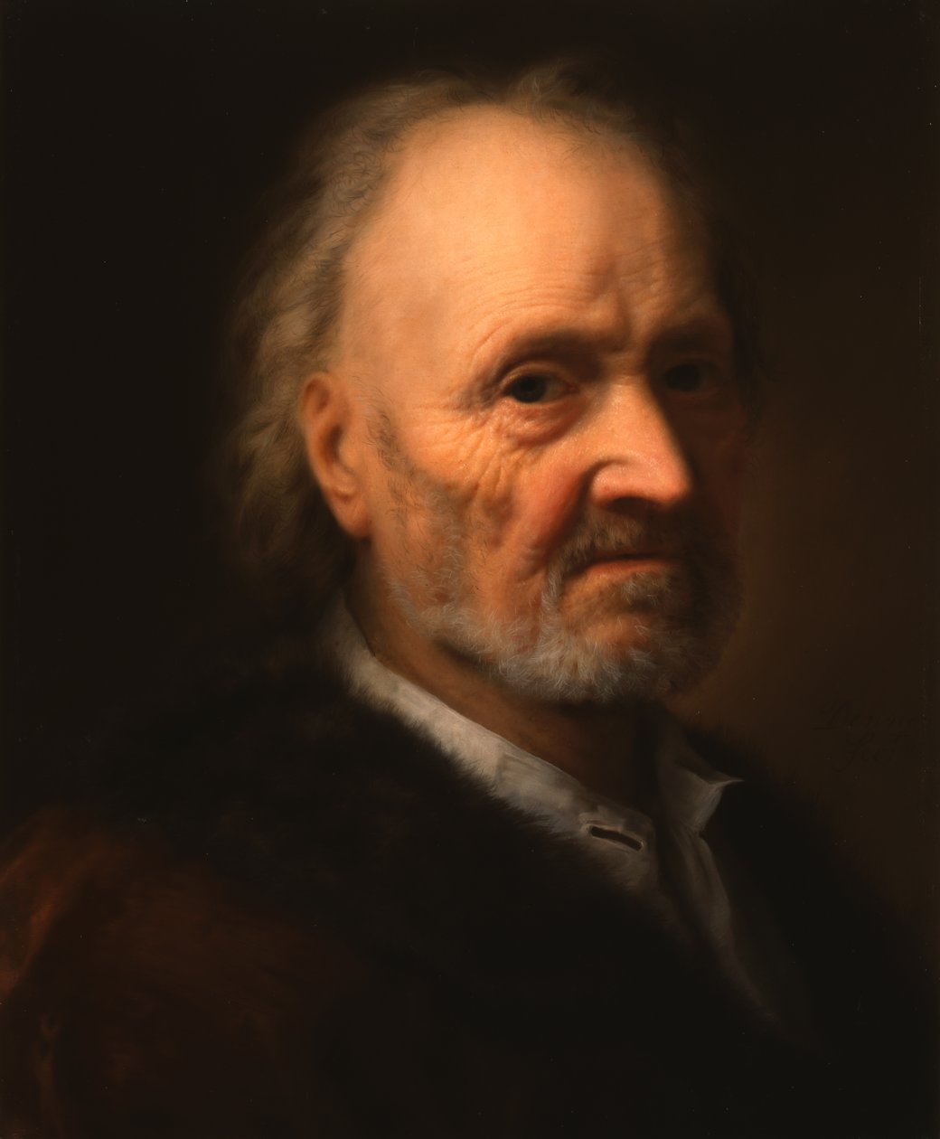 Portræt af en gammel mand i en pelsforet kåbe af Balthasar Denner