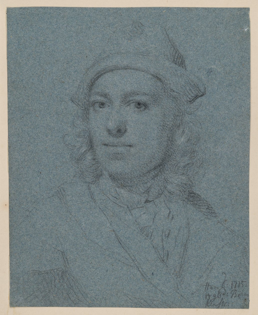 Brystbillede af en ung mand med kasket, set forfra af Balthasar Denner