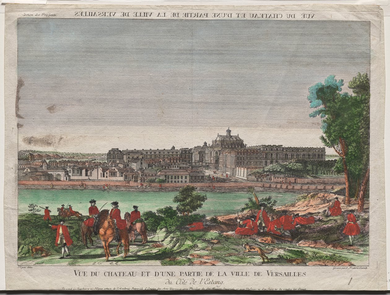 Udsigt over slottet og en del af byen Versailles af Balthasar Friedrich Leizelt