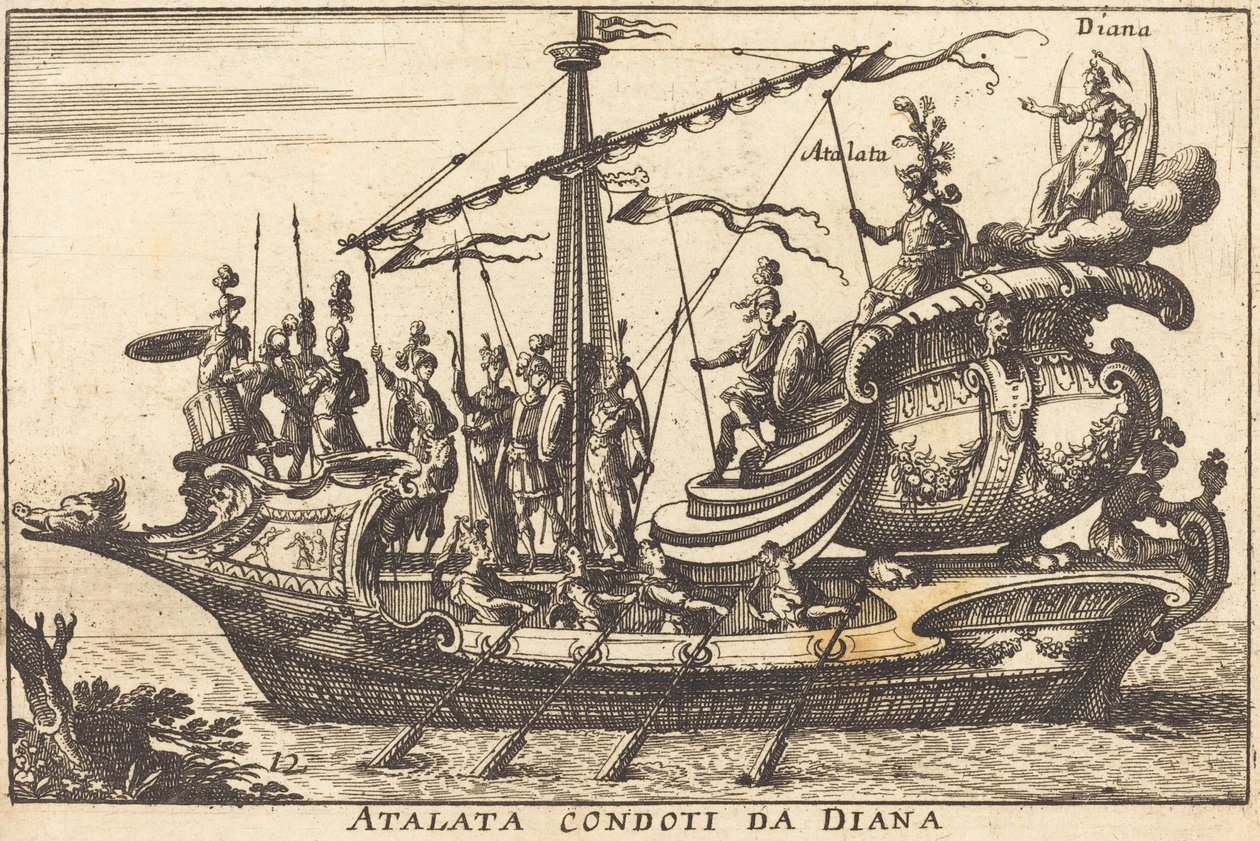 Atalanta ledet af Diana af Balthasar Moncornet after Remigio Cantagallina