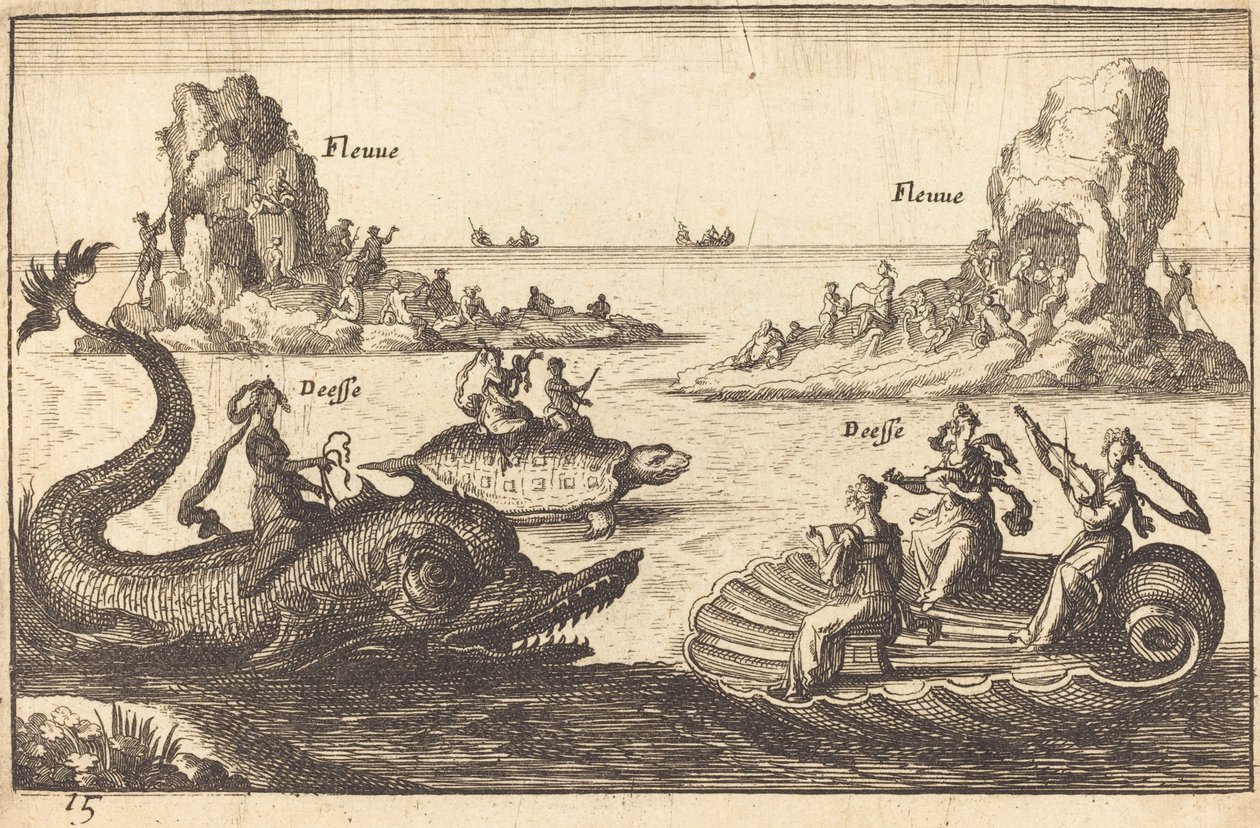 Gudinder ved floden af Balthasar Moncornet after Remigio Cantagallina