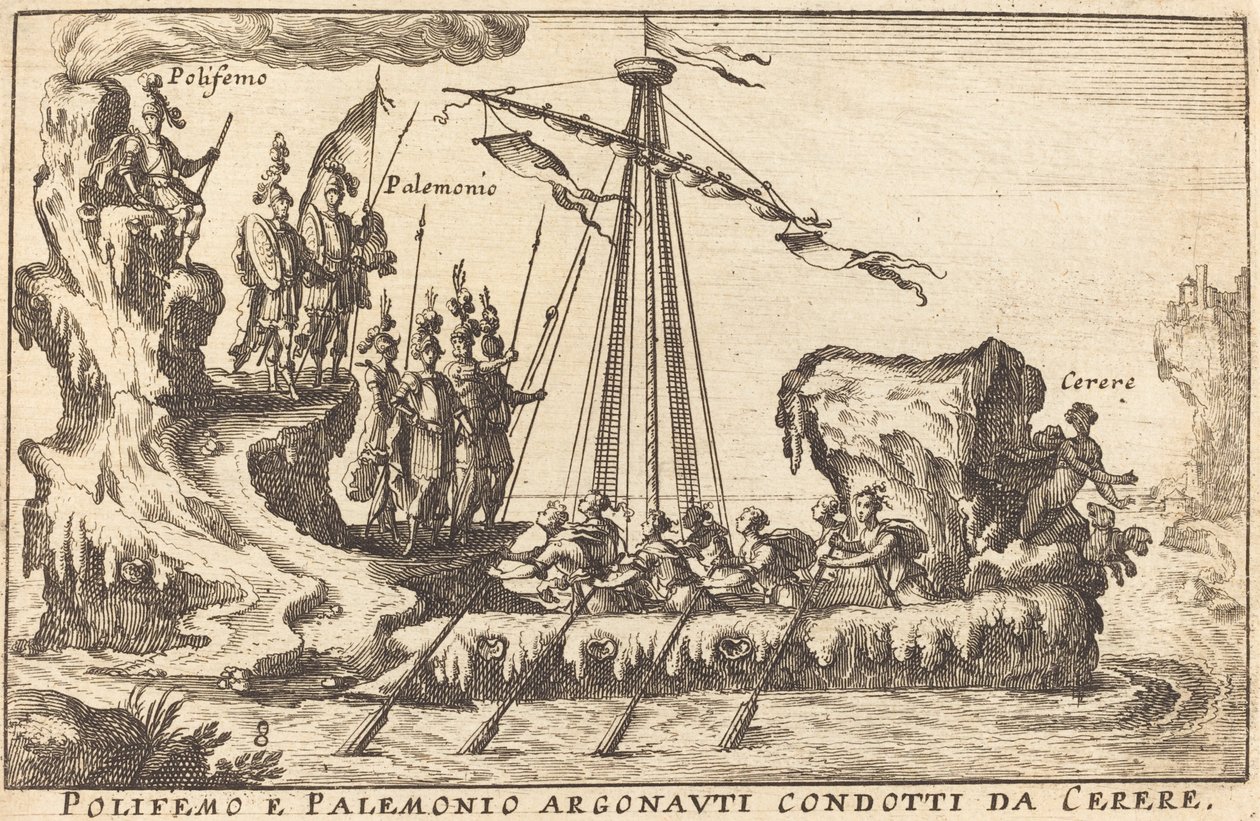 Polyphemus og Palemonio Argonauti ledet af Ceres af Balthasar Moncornet after Remigio Cantagallina