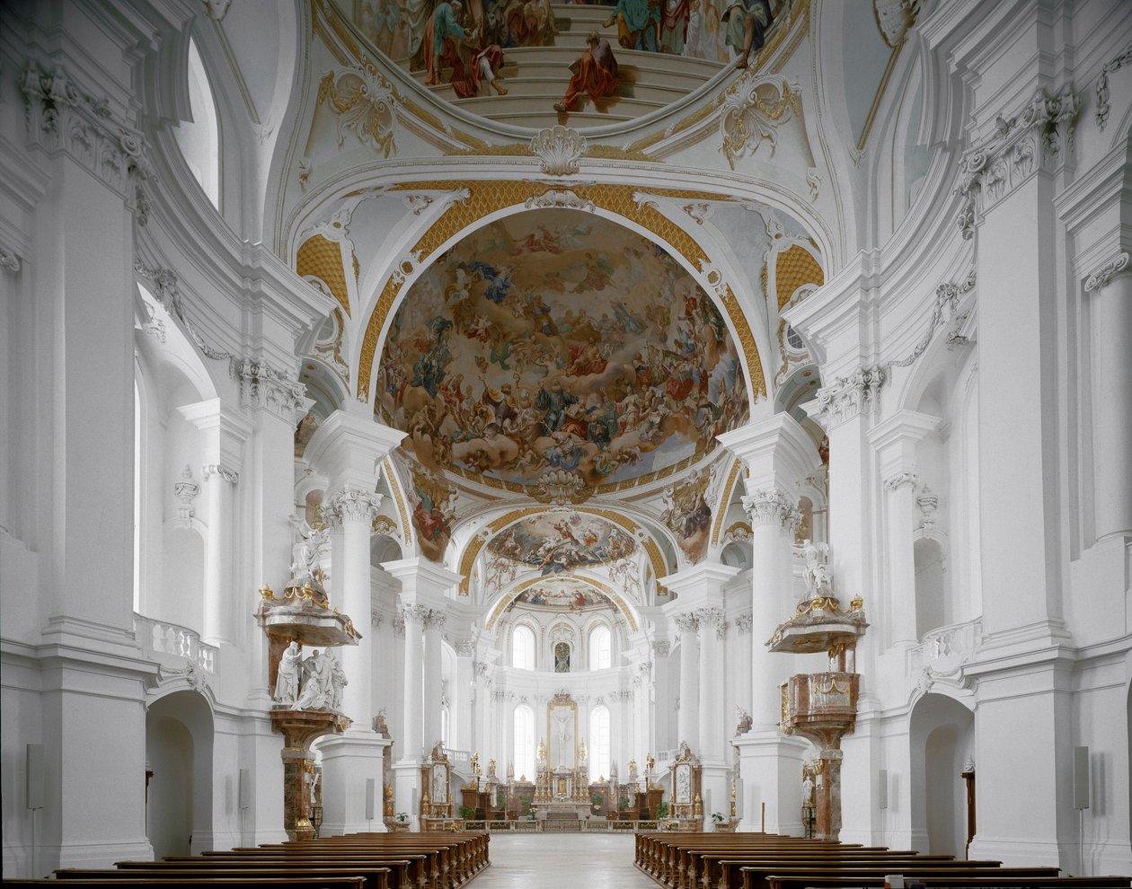 Indvendigt billede af klosterkirken af arkitekt Johann Balthasar Neumann (1687-1753) Neresheim, Tyskland af Balthasar Neumann