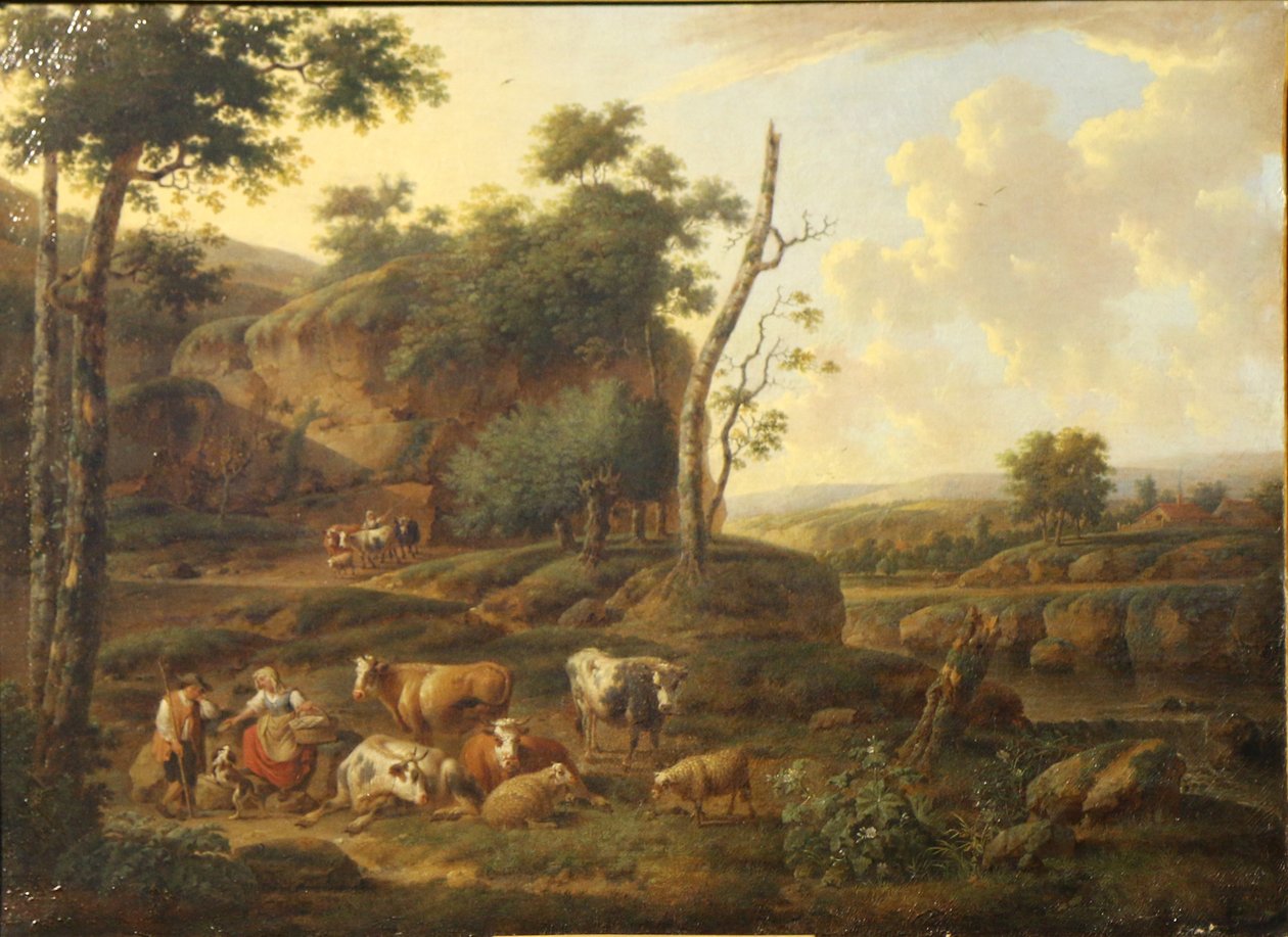 Landskab med figurer og dyr. af Balthasar Paul Ommeganck