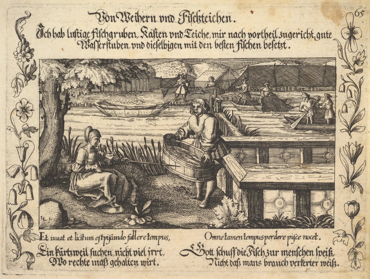 Af damme og fiskedamme, illustration fra Petrarch, Glück und Unglück Spiegel, figur..., 1652. af Balthasar Schwan