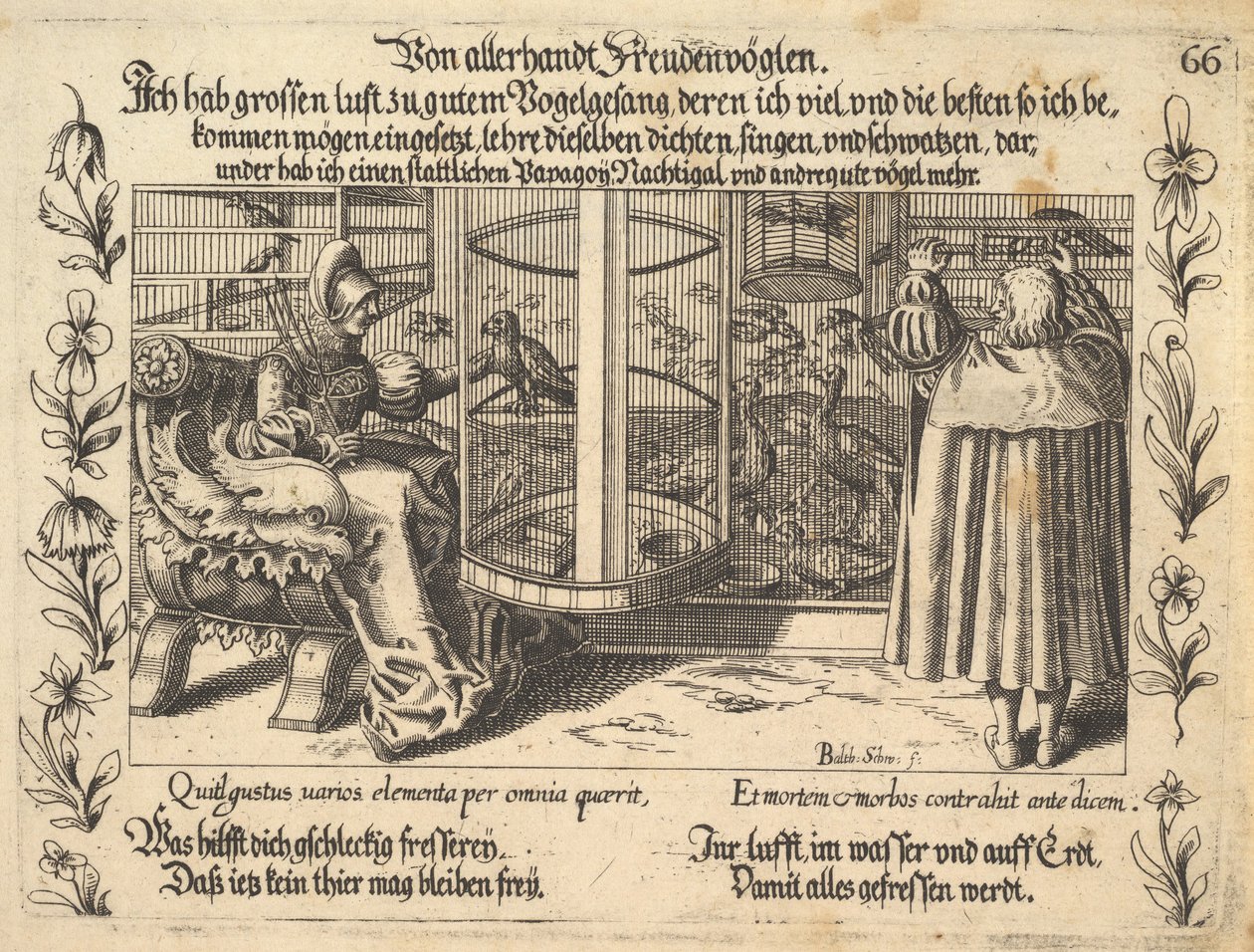 Fra alle slags glade fugle, illustration fra Petrarch, Glück und Unglück Spiegel, figur..., 1652. af Balthasar Schwan