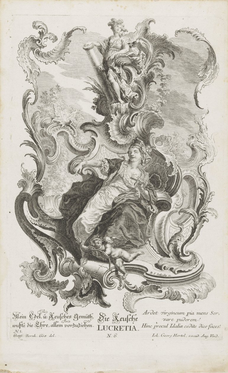Den kyske Lucretia Die choice Lucretia (titel på objekt) Allegoriske figurer (serietitel) af Balthasar Sigmund Setletzky