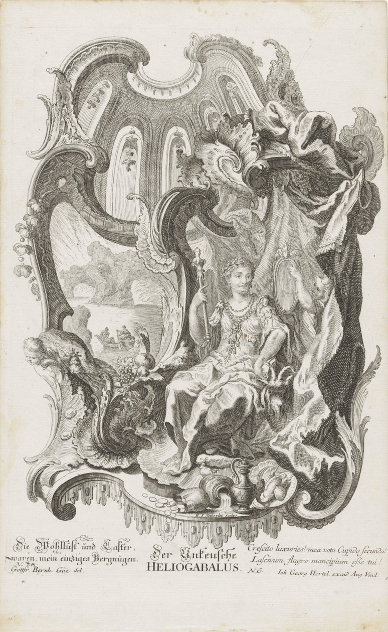 Den ukyske Heliogabalus Den ukyske Heliogabalus (titel på objekt) Allegoriske figurer (serietitel) af Balthasar Sigmund Setletzky