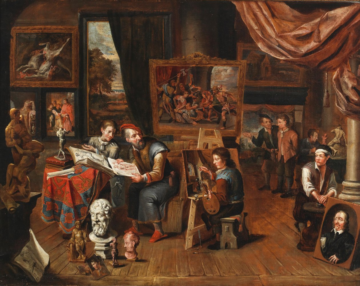 En kunstners atelier af Balthasar van den Bossche