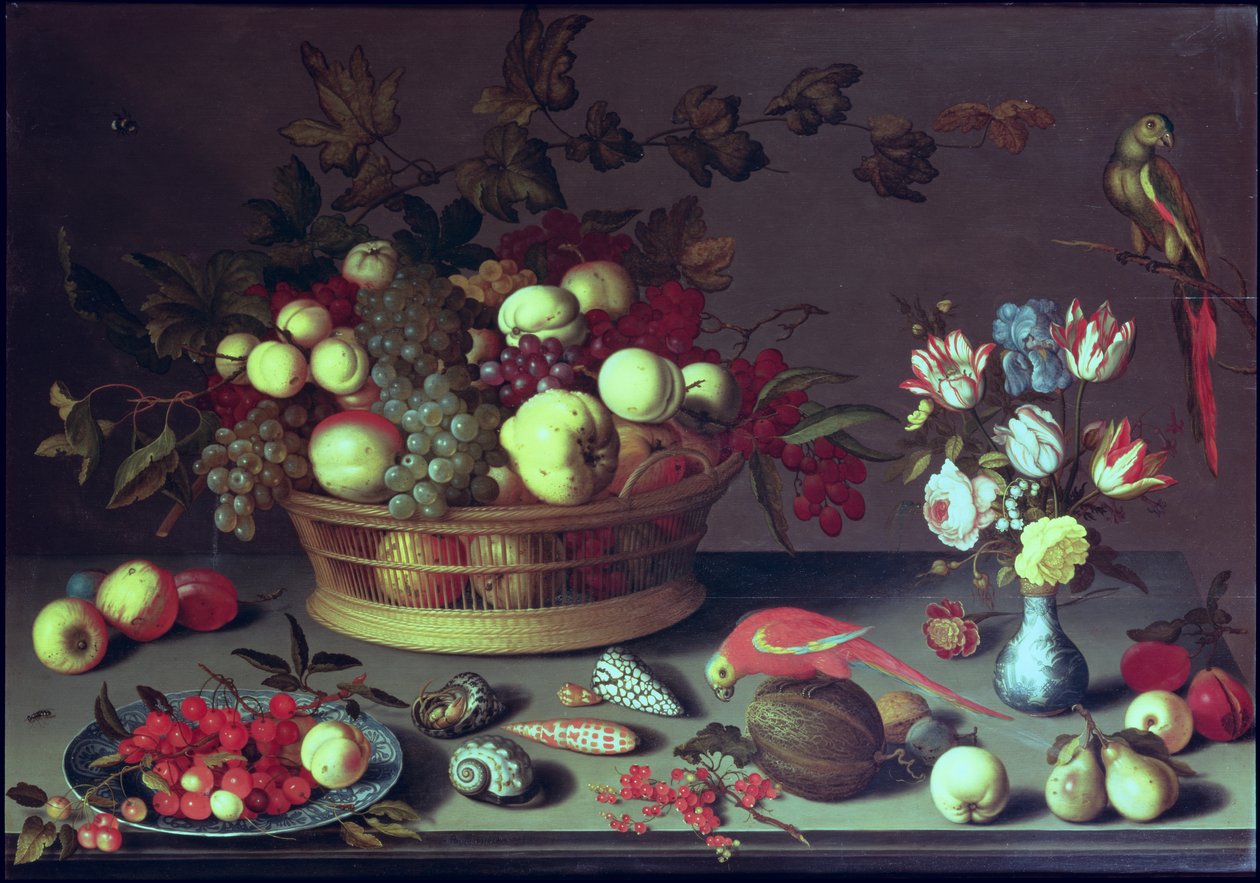 En kurv med druer og anden frugt af Balthasar van der Ast