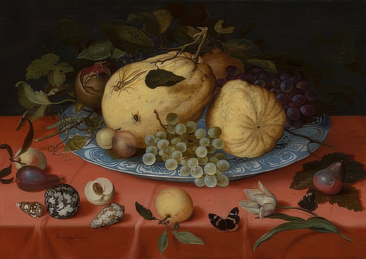 Frugt stilleben med muslingeskaller og tulipan. 1620 af Balthasar van der Ast