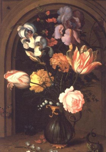 Stilleben af blomster i en vase af Balthasar van der Ast