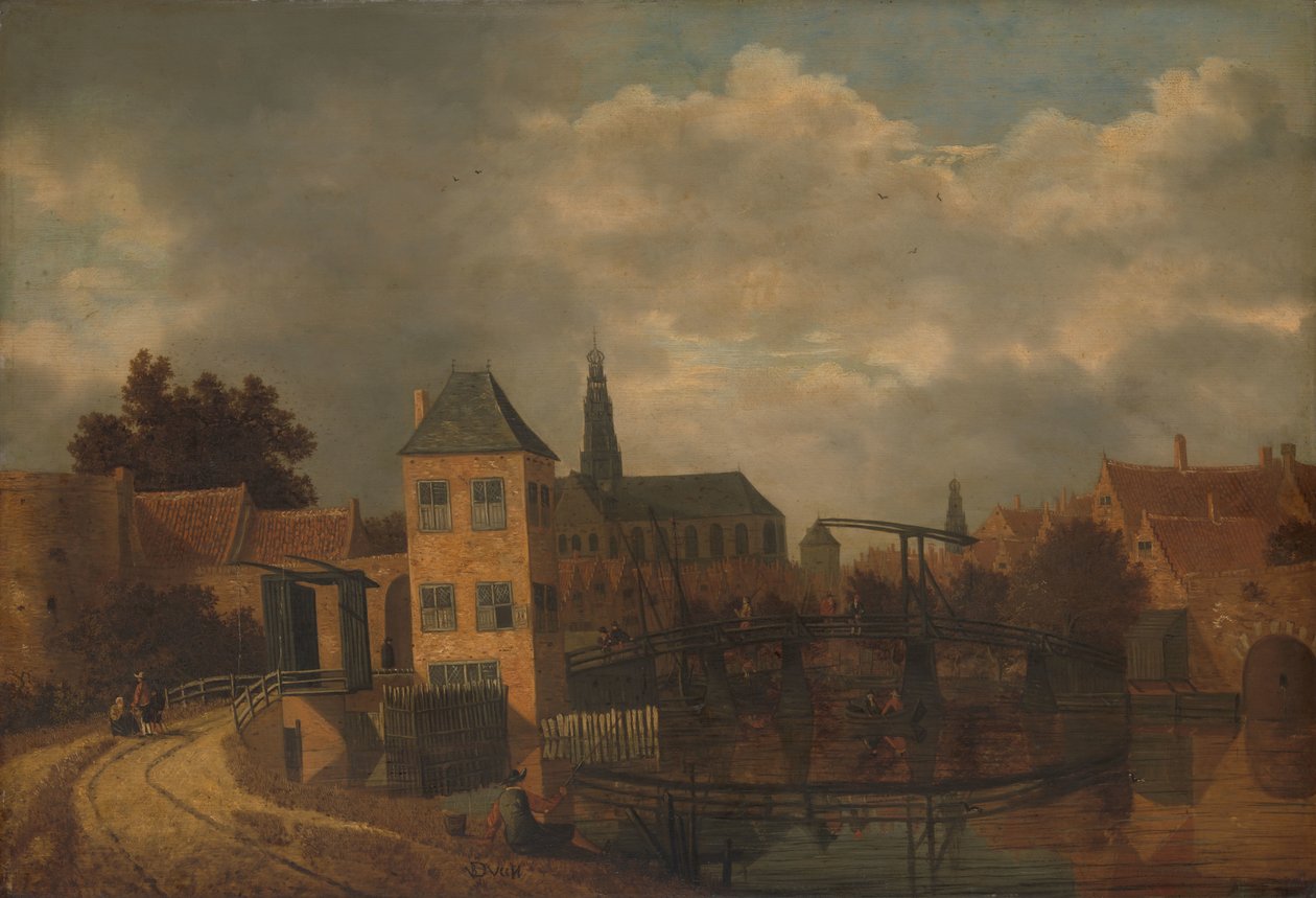 Udsigt over byen Haarlem, taget fra Spaarne-floden, som viser Eendjespoort af Balthasar van der Veen