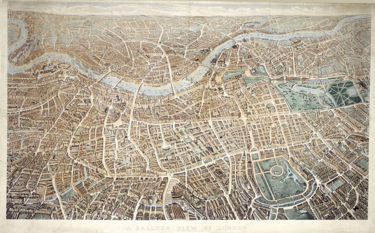 En ballonudsigt over London set fra Hampstead af Banks and Co Effingham
