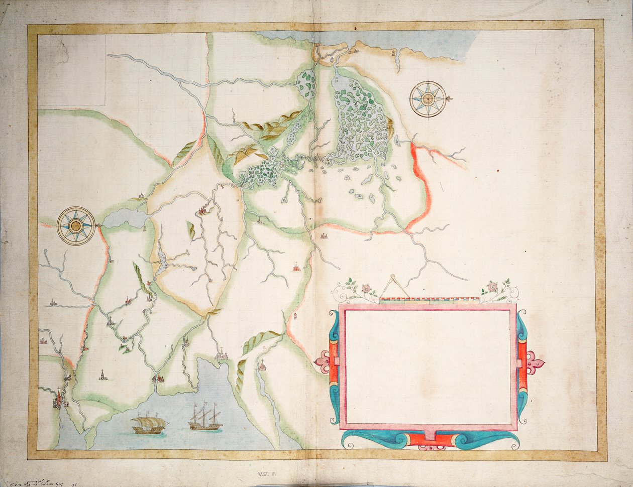 Det centrale Irland, Dublin til Sligo, ca. 1600 (lagt på linned) af Baptista Boazio