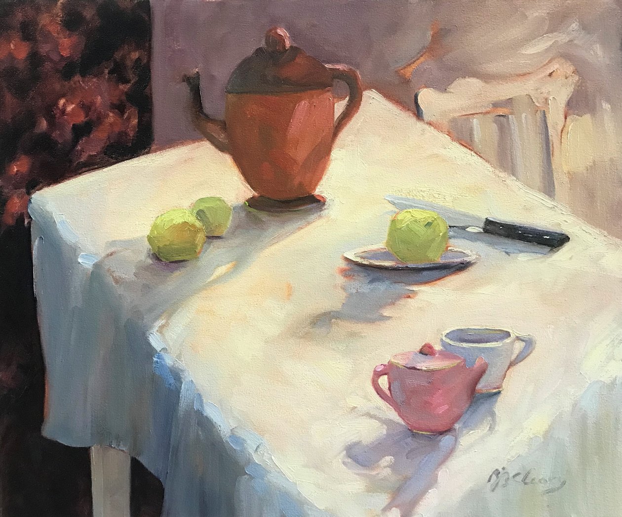 Teapot Still Life, 2003 (olie på lærred) af Barbara Cleary