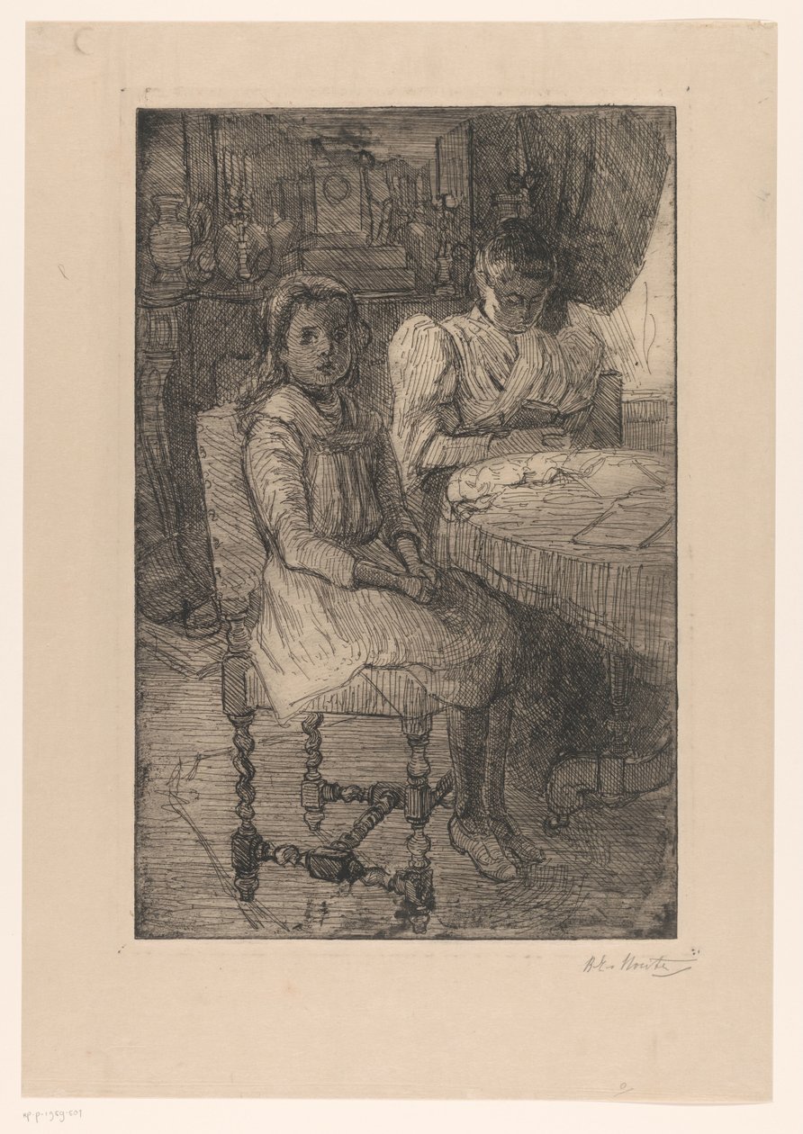 To kvinder ved bordet af Barbara Elisabeth van Houten (signed by artist)