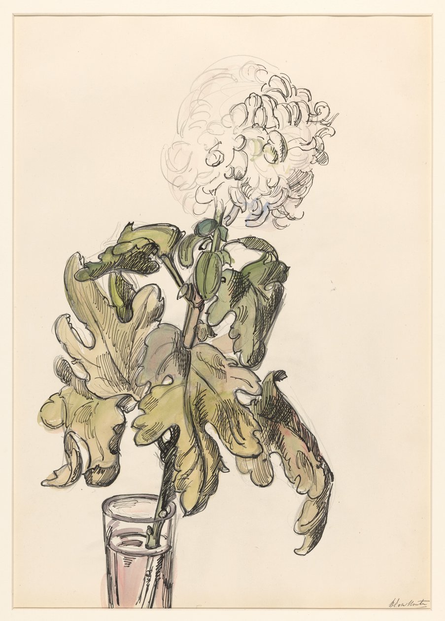 Blomstrende krysantemum i en vase af Barbara Elisabeth van Houten