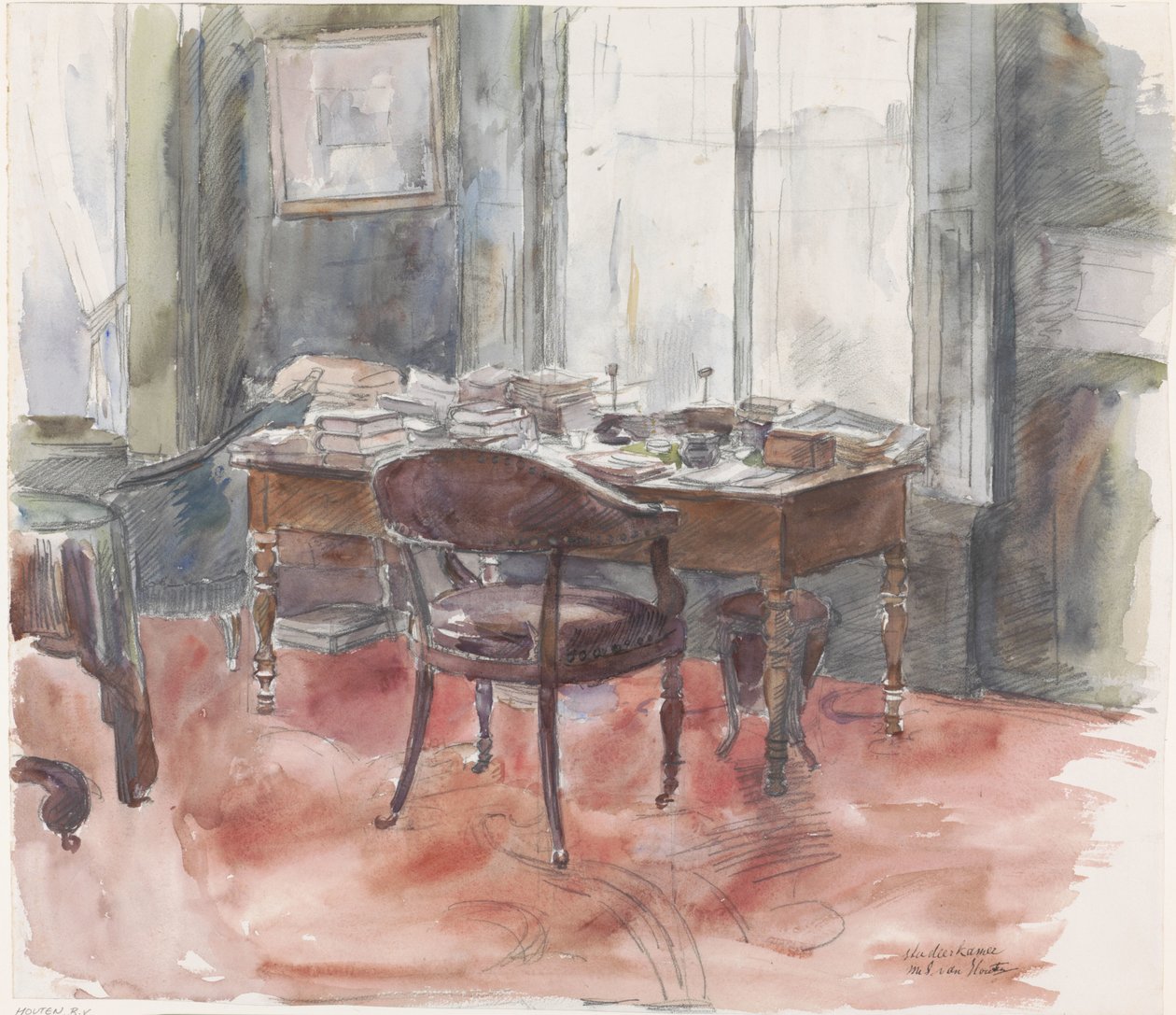 Skrivebordet i hr. S. van Houtens arbejdsværelse, i huset på Riouwstraat 6, i Haag af Barbara Elisabeth van Houten