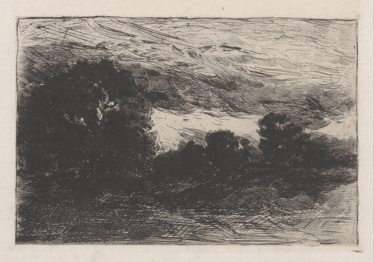 Landskab med træer og stormfuld himmel af Barbara Elisabeth van Houten