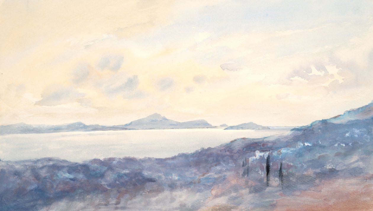 Landskaber med blå vask (akvarel og grafit på vævet papir) af Barbara Leigh Smith Bodichon