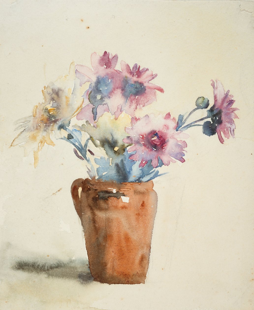 Lyserøde blomster i vase (akvarel på papir) af Barbara Leigh Smith Bodichon