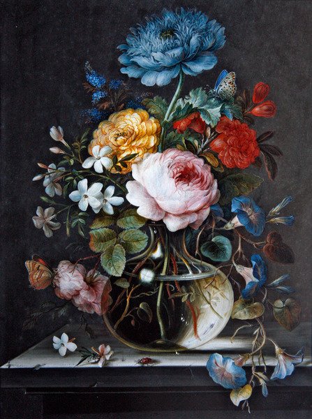 Vase med blomster på en afsats (gouache på vellum) af Barbara Regina Dietzsch