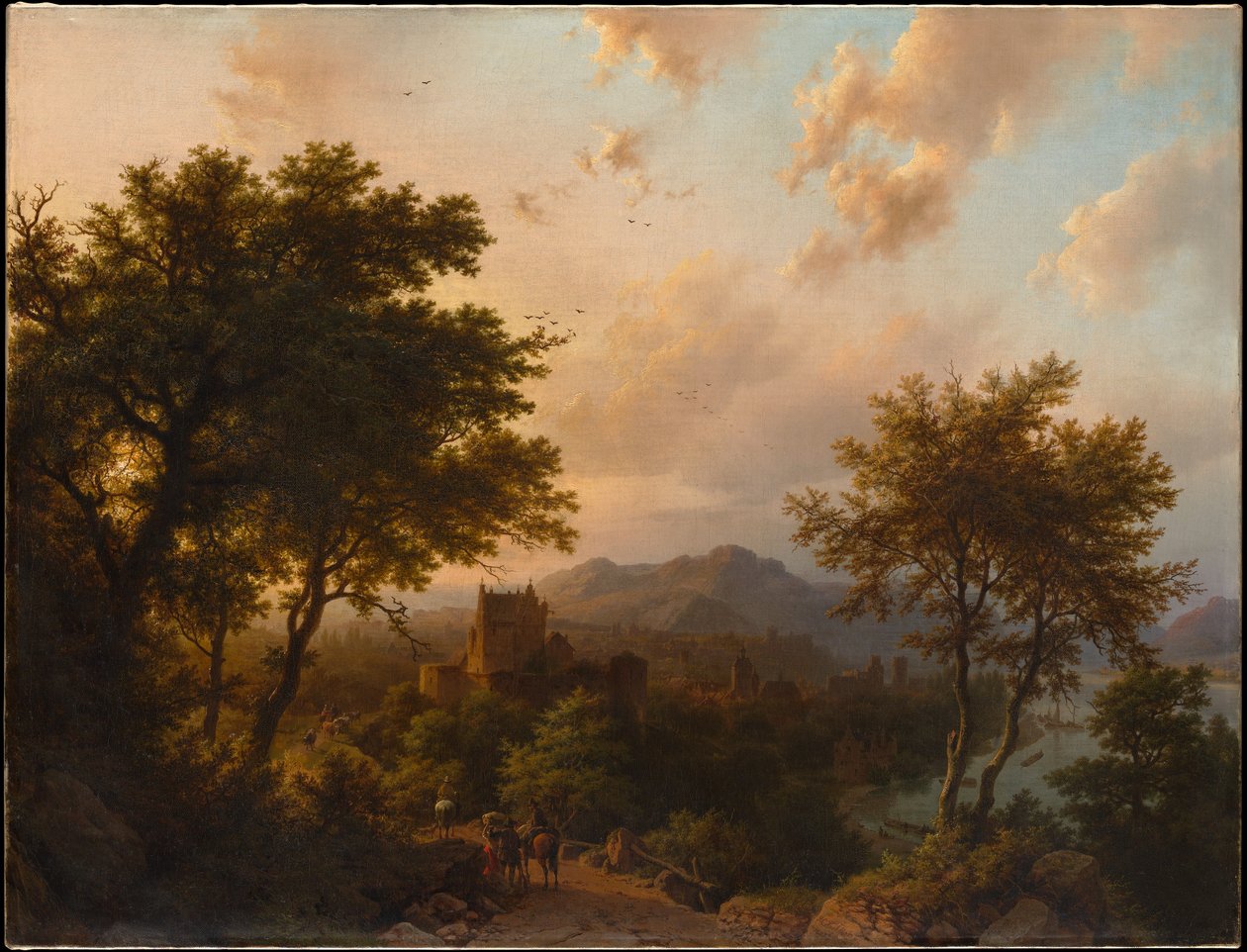 Solnedgang ved Rhinen af Barend Cornelis Koekkoek