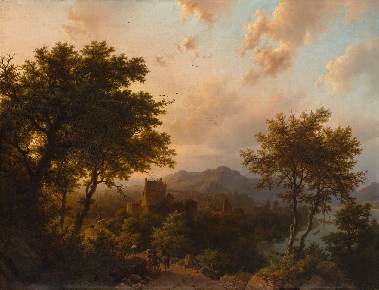 Solnedgang på Rhinen, 1853. af Barend Cornelis Koekkoek