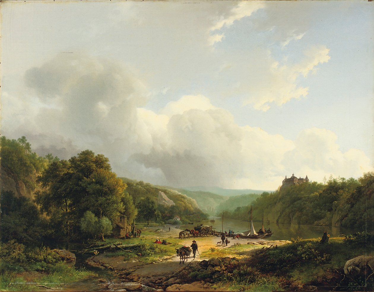 Losser prammen i et bølgende landskab, 1831 af Barend Cornelis Koekkoek