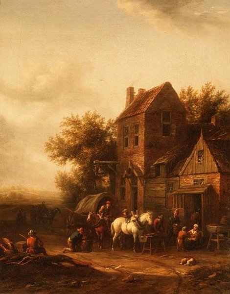 To Ryttere ved en Smedesmedje af Barend Gael or Gaal
