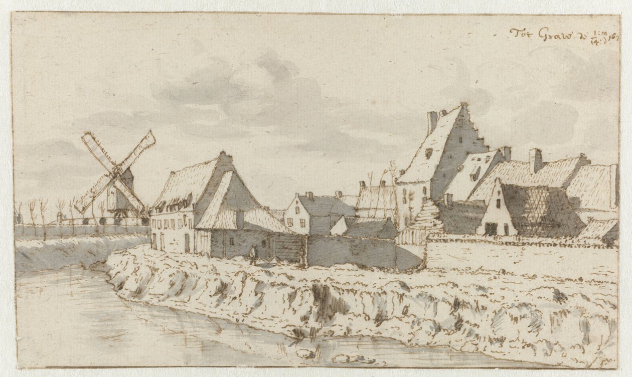 Udsigt over Grave, Nordbrabant af Barend Klotz (attributed to)
