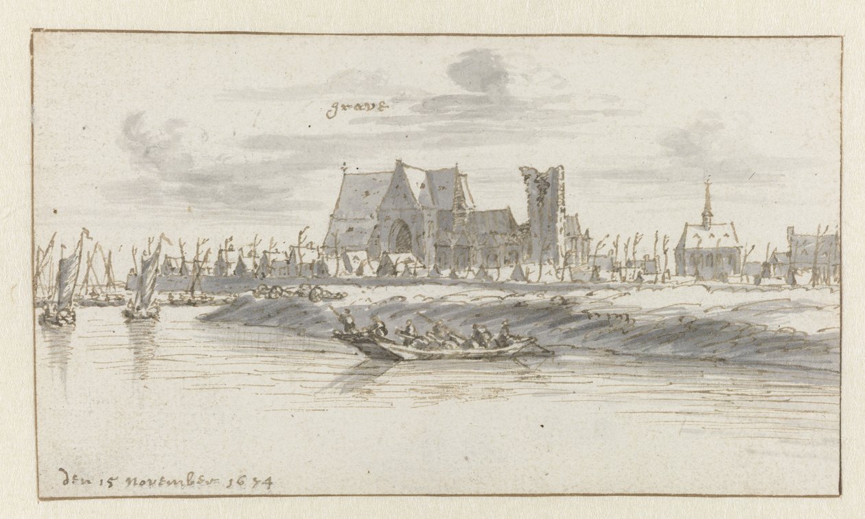 Udsigt over Grave, Nordbrabant af Barend Klotz (attributed to)