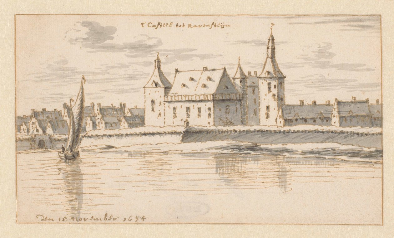 Udsigt over slottet Ravenstein, Nordbrabant af Barend Klotz (attributed to)