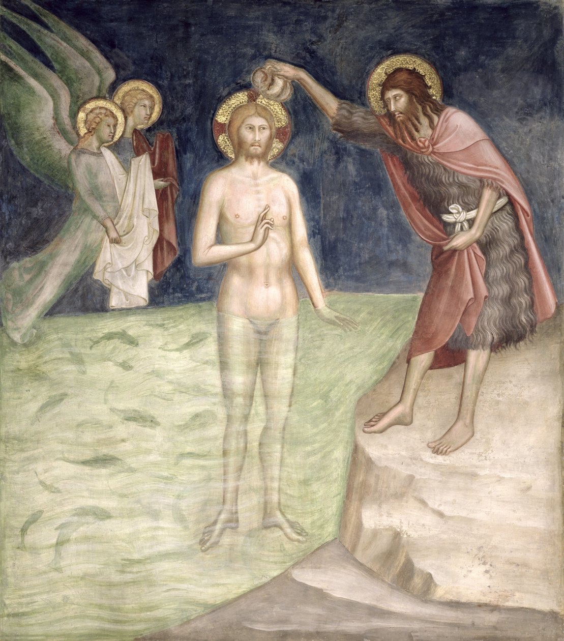 Kristi dåb, fra en serie af scener fra Det Nye Testamente af Barna da Siena