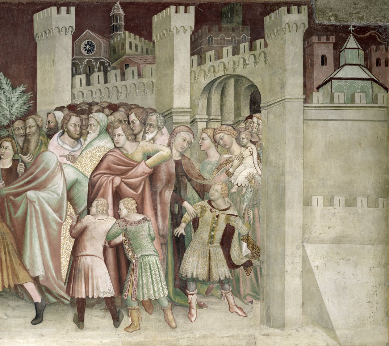 The Crowd at the Entrance to Jerusalem, fra en række scener i Det Nye Testamente af Barna da Siena