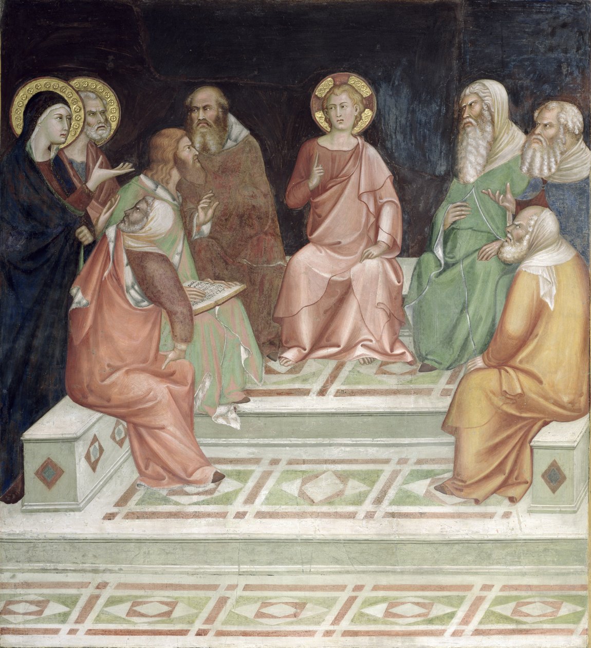 Jesus med lægerne, fra en serie af scener i Det Nye Testamente (fresko) af Barna da Siena