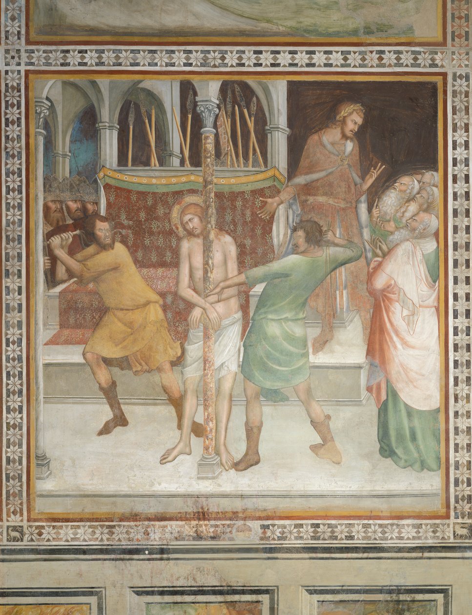 Scene fra Det Nye Testamente: Kristi flagelation (fresko) af Barna da Siena