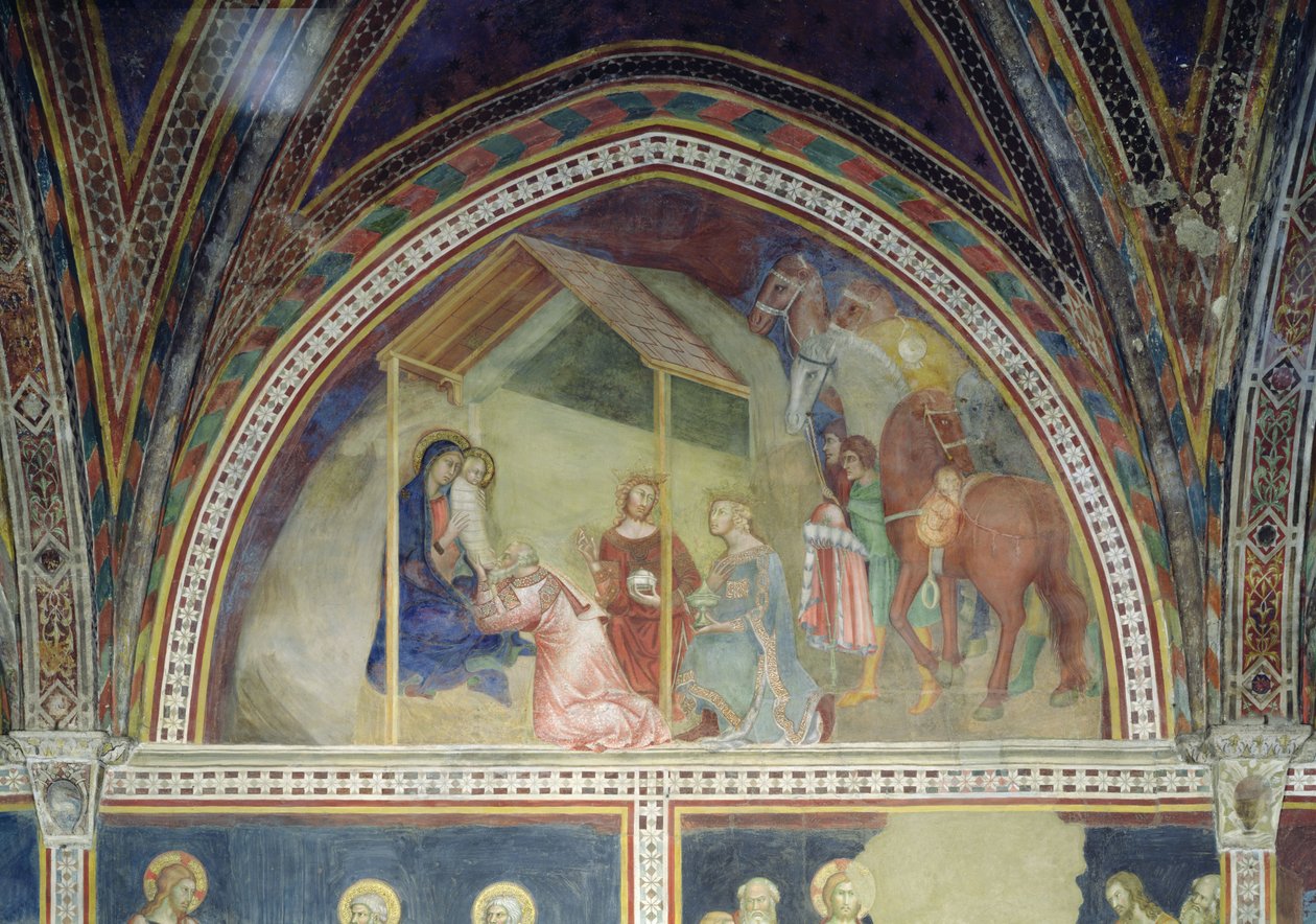 Tilbedelsen af de tre konger, fra en række scener fra Det Nye Testamente af Barna da Siena