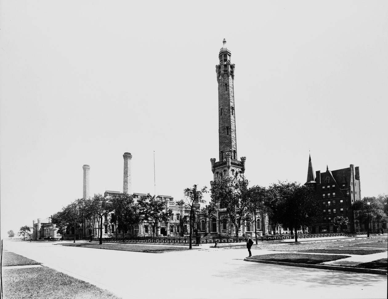 Chicago Water Tower, Chicago, Illinois, USA, ca. 1900 (s/h-billede) af Barnes and Crosby