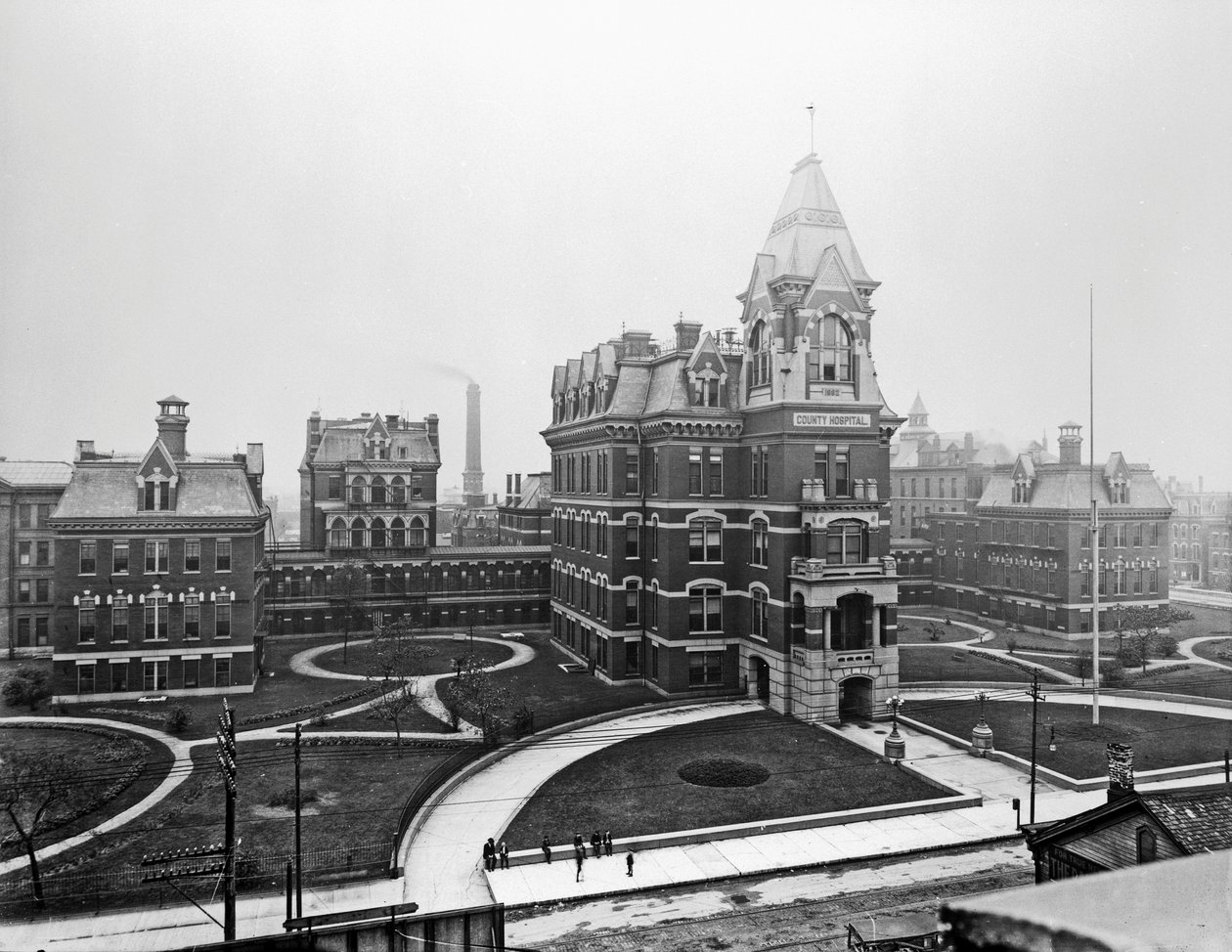 Cook County Hospital, ca. 1900, Chicago, Illinois, USA, ca. 1900 (s/h-billede) af Barnes and Crosby