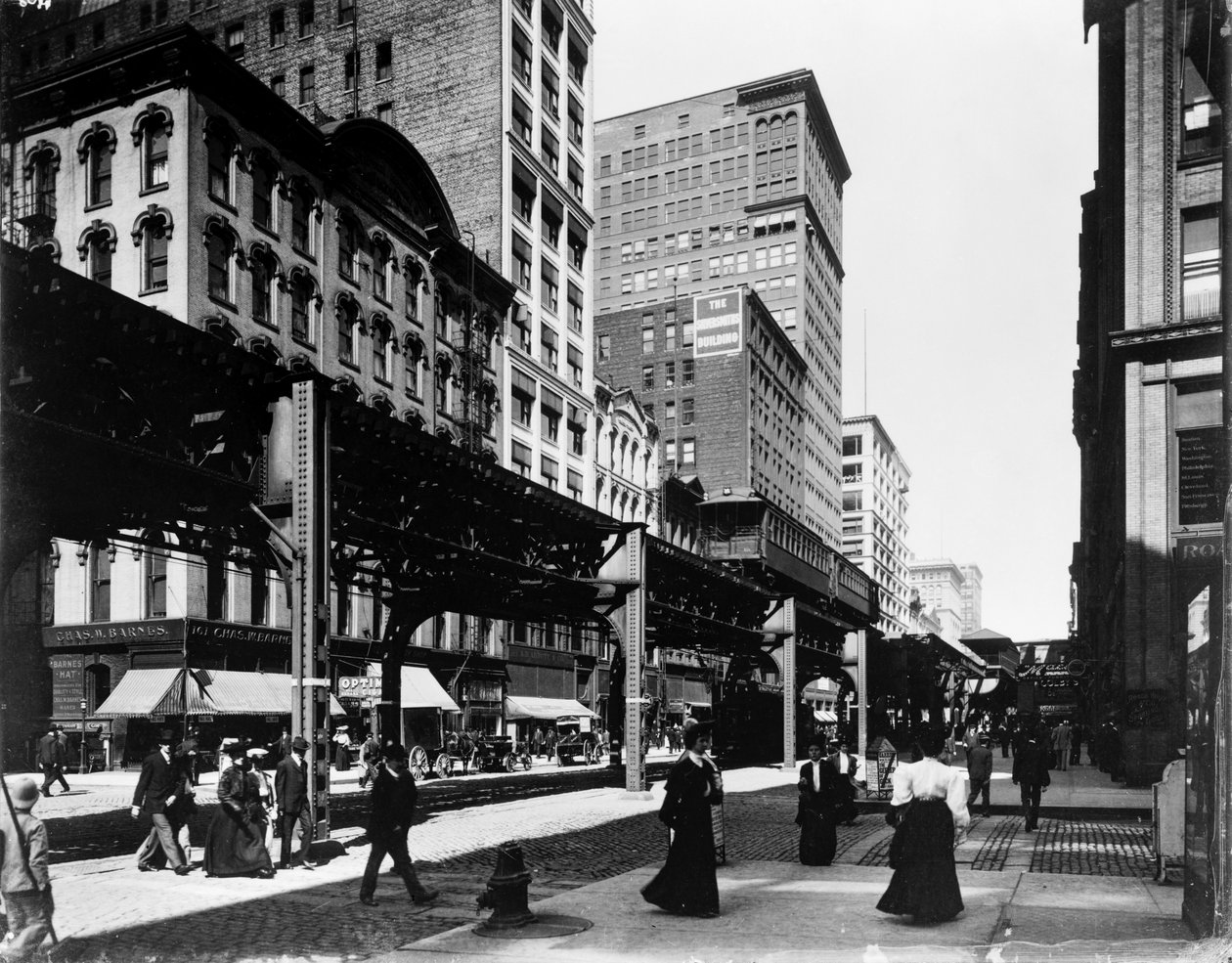 Forhøjede spor på Wabash Avenue, Chicago, Illinois, USA af Barnes and Crosby