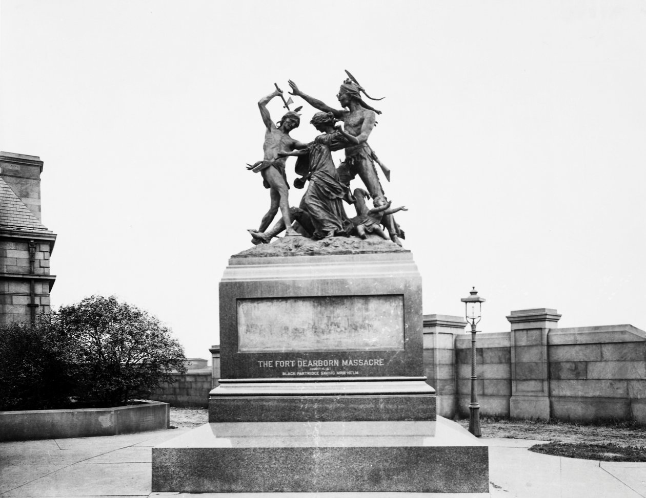 Fort Dearborn Massacre Monument ved Calumet Street og 18th Avenue, Chicago, Illinois, USA, ca. 1900 (s/h-foto) af Barnes and Crosby