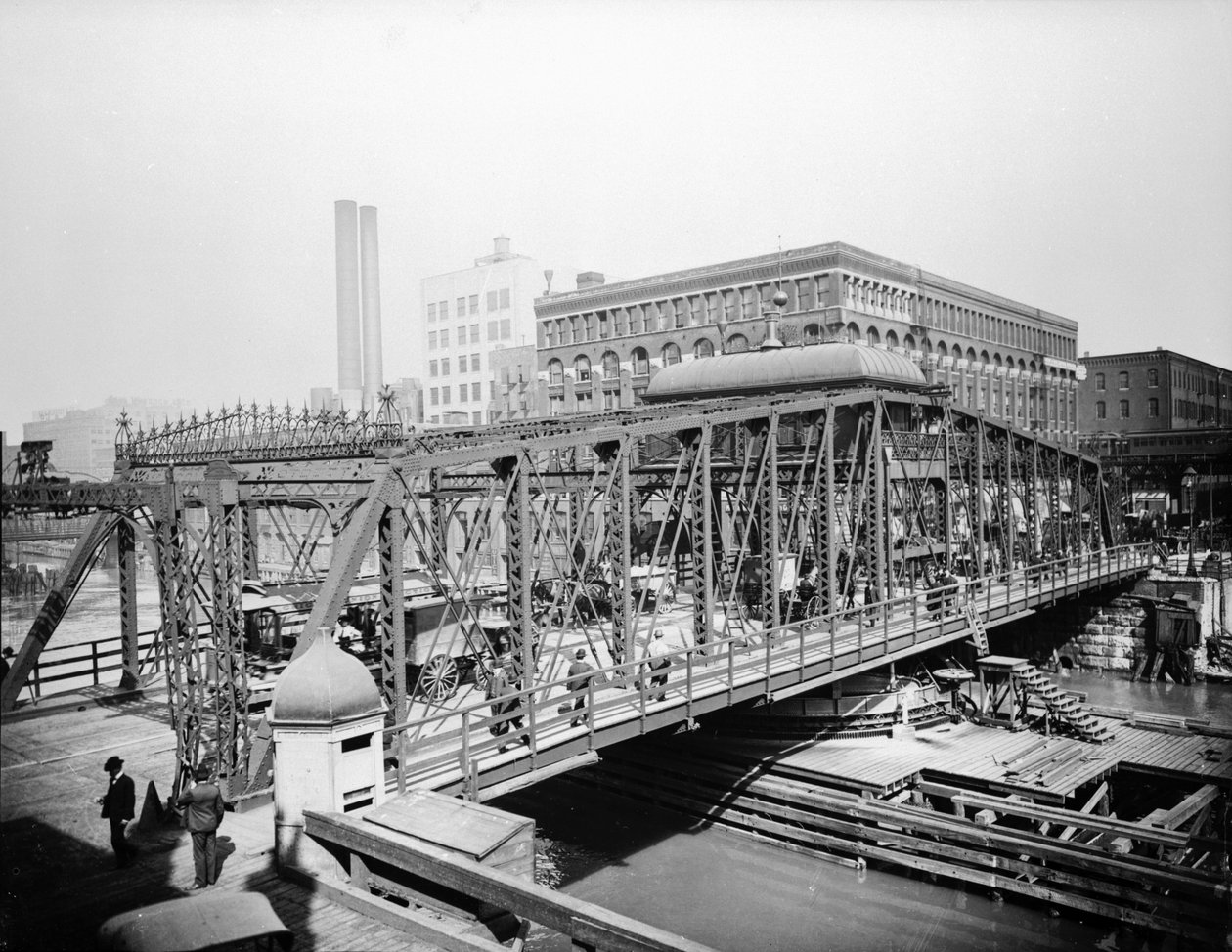 Madison Street Bridge, Chicago, Illinois, USA, ca. 1905 (s/h-billede) af Barnes and Crosby