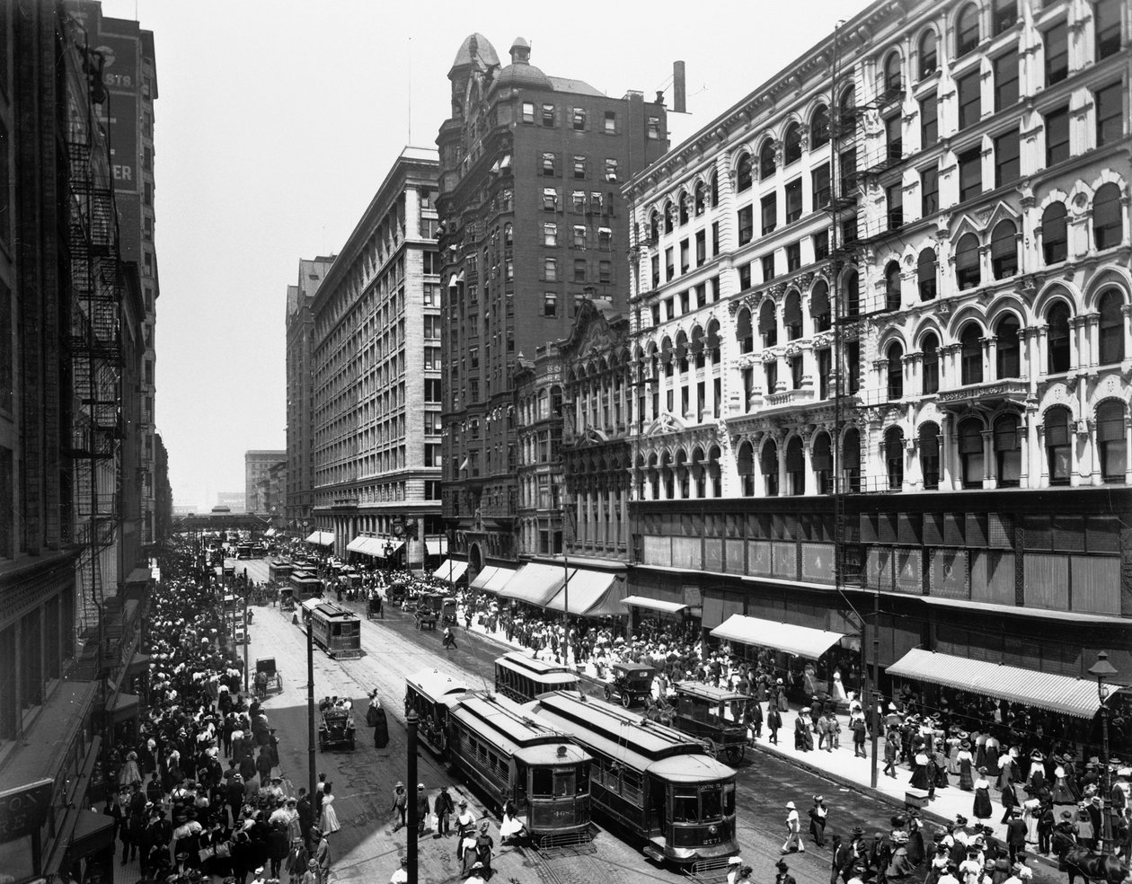 State Street, Chicago, Illinois, USA, ca. 1907 (s/h-billede) af Barnes and Crosby